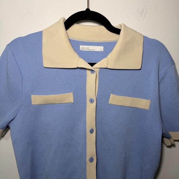 Oak + Fort women’s Blue Cream Knit Polo Cardigan preppy casual parisian Top in M - Picture 3 of 9